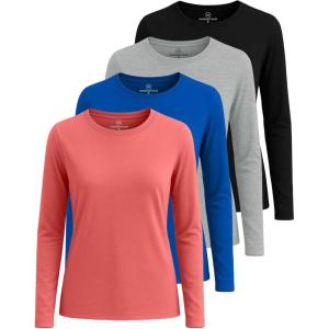 imageReal Essentials 4 Pack Womens Cotton ClassicFit LongSleeve Crewneck TShirt Available in Plus SizeSet 2