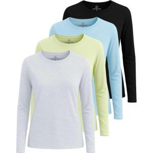 imageReal Essentials 4 Pack Womens Cotton ClassicFit LongSleeve Crewneck TShirt Available in Plus SizeSet 3