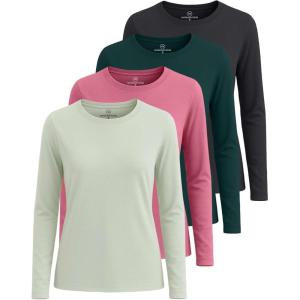 imageReal Essentials 4 Pack Womens Cotton ClassicFit LongSleeve Crewneck TShirt Available in Plus SizeSet 4