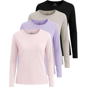 imageReal Essentials 4 Pack Womens Cotton ClassicFit LongSleeve Crewneck TShirt Available in Plus SizeSet 5