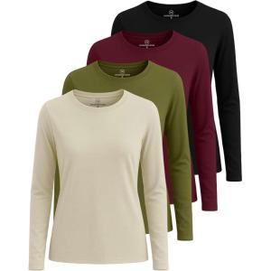 imageReal Essentials 4 Pack Womens Cotton ClassicFit LongSleeve Crewneck TShirt Available in Plus SizeSet 6