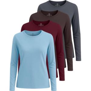 imageReal Essentials 4 Pack Womens Cotton ClassicFit LongSleeve Crewneck TShirt Available in Plus SizeSet 7