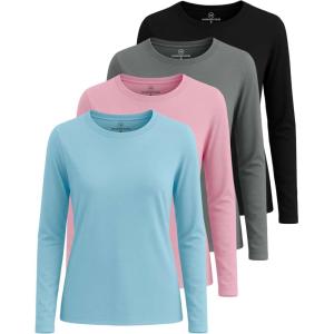 imageReal Essentials 4 Pack Womens Cotton ClassicFit LongSleeve Crewneck TShirt Available in Plus SizeSet 9