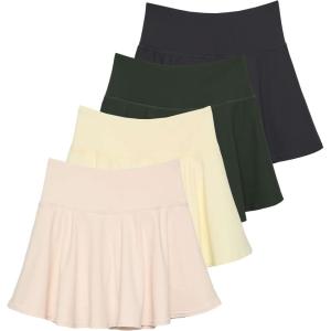 imageReal Essentials 4 Pack Womens Skater Pleated Tennis Skort  Skirt with Shorts Pockets Athletic Golf Workout PlusSet 1