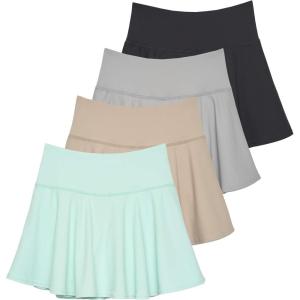 imageReal Essentials 4 Pack Womens Skater Pleated Tennis Skort  Skirt with Shorts Pockets Athletic Golf Workout PlusSet 3