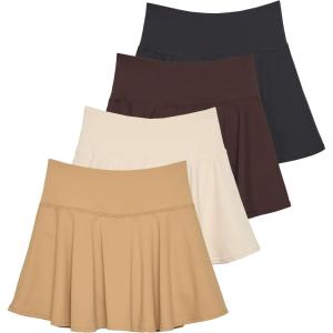 imageReal Essentials 4 Pack Womens Skater Pleated Tennis Skort  Skirt with Shorts Pockets Athletic Golf Workout PlusSet 5