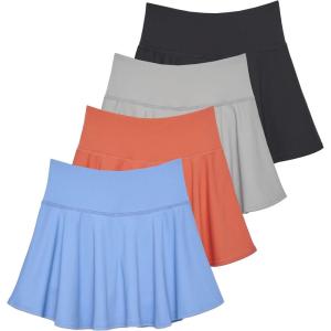 imageReal Essentials 4 Pack Womens Skater Pleated Tennis Skort  Skirt with Shorts Pockets Athletic Golf Workout PlusSet 8