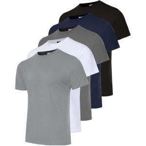 imageReal Essentials 5 Pack Mens 100 Cotton Casual TShirts Plain Jersey Shirts Fashion Tees Big ampamp Tall AvailableSet 4