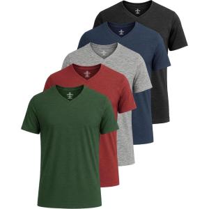 imageReal Essentials 5 Pack Mens VNeck DryFit Moisture Wicking Active Athletic Tech Performance TShirtSet 10