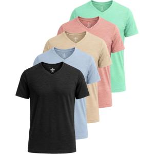 imageReal Essentials 5 Pack Mens VNeck DryFit Moisture Wicking Active Athletic Tech Performance TShirtSet 12