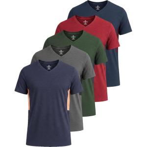 imageReal Essentials 5 Pack Mens VNeck DryFit Moisture Wicking Active Athletic Tech Performance TShirtSet 4