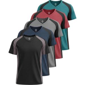 imageReal Essentials 5 Pack Mens VNeck DryFit Moisture Wicking Active Athletic Tech Performance TShirtSet 5
