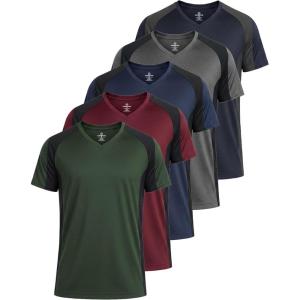 imageReal Essentials 5 Pack Mens VNeck DryFit Moisture Wicking Active Athletic Tech Performance TShirtSet 7