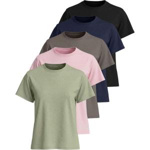 imageReal Essentials 5 Pack Womens 100 Cotton Relaxed Fit Short Sleeve TShirts Fashion Trendy Tees Available in Plus SizeSet 1