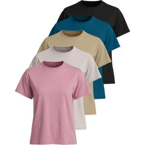 imageReal Essentials 5 Pack Womens 100 Cotton Relaxed Fit Short Sleeve TShirts Fashion Trendy Tees Available in Plus SizeSet 3