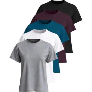 imageReal Essentials 5 Pack Womens 100 Cotton Relaxed Fit Short Sleeve TShirts Fashion Trendy Tees Available in Plus SizeSet 4