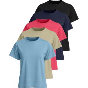 imageReal Essentials 5 Pack Womens 100 Cotton Relaxed Fit Short Sleeve TShirts Fashion Trendy Tees Available in Plus SizeSet 5