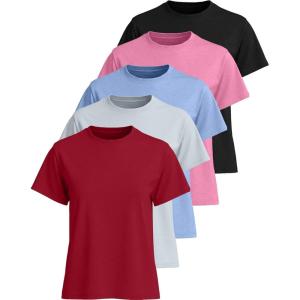 imageReal Essentials 5 Pack Womens 100 Cotton Relaxed Fit Short Sleeve TShirts Fashion Trendy Tees Available in Plus SizeSet 6