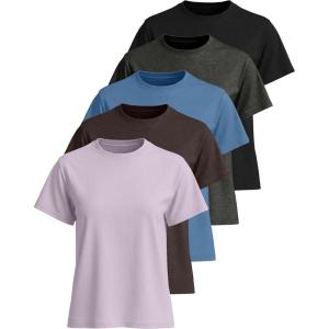 imageReal Essentials 5 Pack Womens 100 Cotton Relaxed Fit Short Sleeve TShirts Fashion Trendy Tees Available in Plus SizeSet 7
