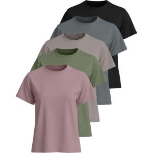 imageReal Essentials 5 Pack Womens 100 Cotton Relaxed Fit Short Sleeve TShirts Fashion Trendy Tees Available in Plus SizeSet 8