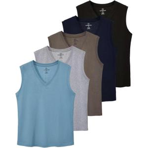 imageReal Essentials 5 Pack Womens 100 Cotton VNeck Sleeveless Tank Top Basic Ladies Casual Shirts Available in Plus SizeSet 1