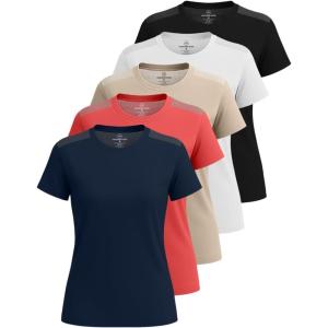 imageReal Essentials 5 Pack Womens Short Sleeve Mesh Insert TShirts Athletic Tops Gym Workout Yoga Tennis Activewear PlusSet 1