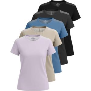 imageReal Essentials 5 Pack Womens Short Sleeve Mesh Insert TShirts Athletic Tops Gym Workout Yoga Tennis Activewear PlusSet 5