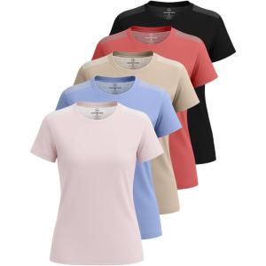 imageReal Essentials 5 Pack Womens Short Sleeve Mesh Insert TShirts Athletic Tops Gym Workout Yoga Tennis Activewear PlusSet 7