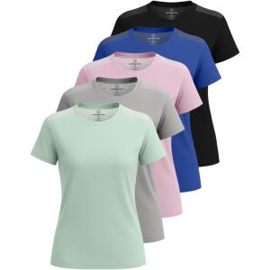 imageReal Essentials 5 Pack Womens Short Sleeve Mesh Insert TShirts Athletic Tops Gym Workout Yoga Tennis Activewear PlusSet 8