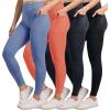 imageReal Essentials 4Pack Womens Full Length Fitted Athletic Yoga Performance Leggings with Pockets Available in Plus SizeSet 2