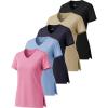imageReal Essentials 5 Pack Womens Short Sleeve Split Hem VNeck TShirts Athletic Tops Gym Workout Yoga Activewear PlusSet 5