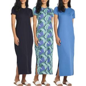 imageReal Essentials 3 Pack Womens Casual Short Sleeve Maxi TShirt Summer Dress with Slit Available in Plus SizeSet 1