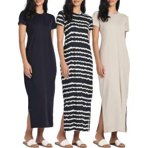 imageReal Essentials 3 Pack Womens Casual Short Sleeve Maxi TShirt Summer Dress with Slit Available in Plus SizeSet 4