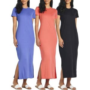 imageReal Essentials 3 Pack Womens Casual Short Sleeve Maxi TShirt Summer Dress with Slit Available in Plus SizeSet 6