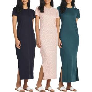 imageReal Essentials 3 Pack Womens Casual Short Sleeve Maxi TShirt Summer Dress with Slit Available in Plus SizeSet 7