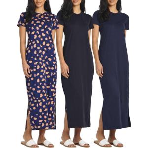 imageReal Essentials 3 Pack Womens Casual Short Sleeve Maxi TShirt Summer Dress with Slit Available in Plus SizeSet 9
