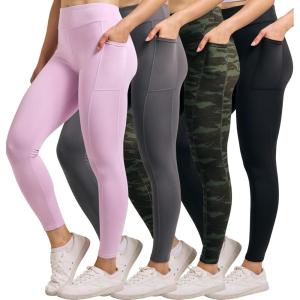 imageReal Essentials 4Pack Womens Full Length Fitted Athletic Yoga Performance Leggings with Pockets Available in Plus SizeSet 7