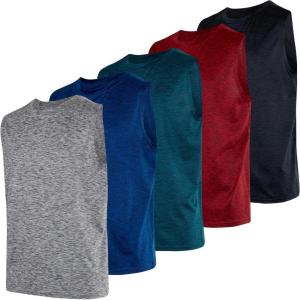 imageReal Essentials 5 Pack Boys DryFit Active Athletic Performance Tank TopSet 1