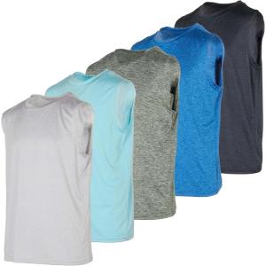 imageReal Essentials 5 Pack Boys DryFit Active Athletic Performance Tank TopSet 10
