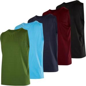 imageReal Essentials 5 Pack Boys DryFit Active Athletic Performance Tank TopSet 5