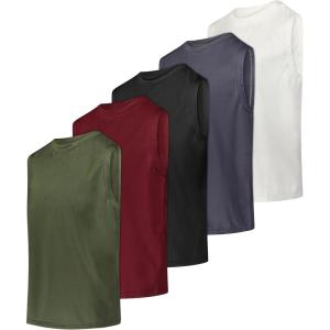 imageReal Essentials 5 Pack Boys DryFit Active Athletic Performance Tank TopSet 6