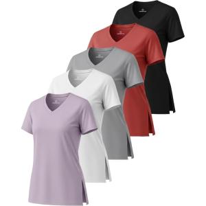 imageReal Essentials 5 Pack Womens Short Sleeve Split Hem VNeck TShirts Athletic Tops Gym Workout Yoga Activewear PlusSet 8