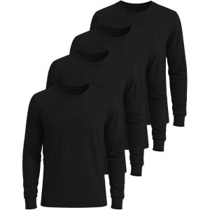 imageReal Essentials 4 Pack Mens Cotton Long Sleeve Crew Neck TShirt  Soft Work Casual Jersey TeesSet 1