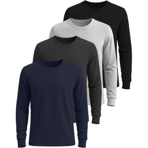 imageReal Essentials 4 Pack Mens Cotton Long Sleeve Crew Neck TShirt  Soft Work Casual Jersey TeesSet 2