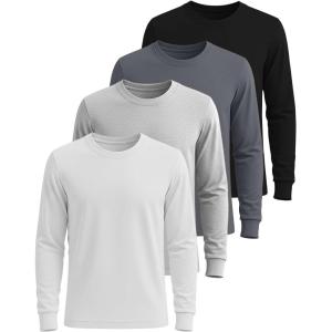 imageReal Essentials 4 Pack Mens Cotton Long Sleeve Crew Neck TShirt  Soft Work Casual Jersey TeesSet 3
