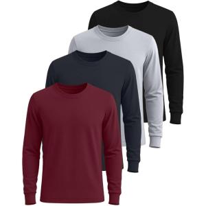 imageReal Essentials 4 Pack Mens Cotton Long Sleeve Crew Neck TShirt  Soft Work Casual Jersey TeesSet 4
