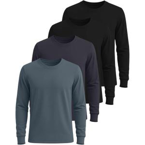 imageReal Essentials 4 Pack Mens Cotton Long Sleeve Crew Neck TShirt  Soft Work Casual Jersey TeesSet 7