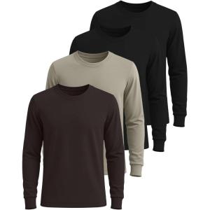 imageReal Essentials 4 Pack Mens Cotton Long Sleeve Crew Neck TShirt  Soft Work Casual Jersey TeesSet 8