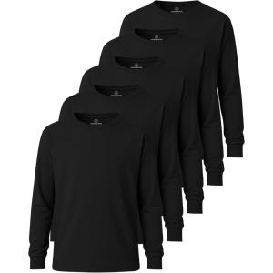 imageReal Essentials 5 Pack Boys Cotton Jersey Long Sleeve TShirt Uniform Kids Crew Neck Tee TopSet 1