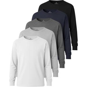 imageReal Essentials 5 Pack Boys Cotton Jersey Long Sleeve TShirt Uniform Kids Crew Neck Tee TopSet 2